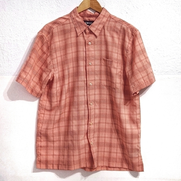 SWISS Alps Orange Plaid Button Down Shirt - Picture 1 of 6